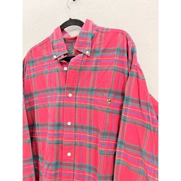 90s Duck Head Mens Red Green Plaid Classic Oxford Long Sleeve Button Down Shirt - Picture 7 of 8